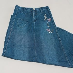 Style J Tall Denim Skirt with Embroidered Design